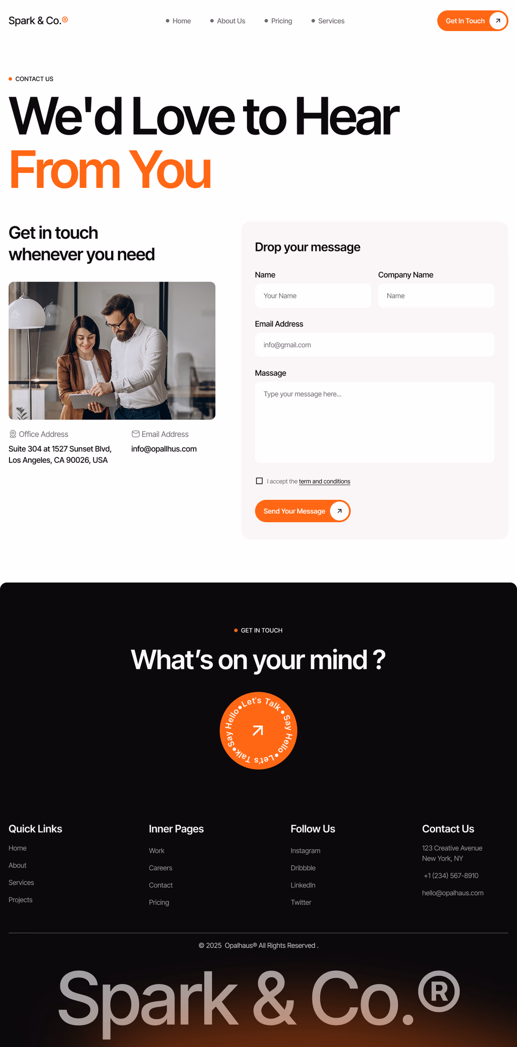 Spark & Co- Agency. Contact us Page - 2