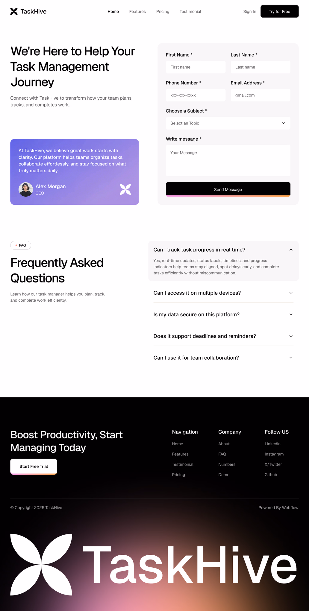 Task Hive, Task Management- Contact Us - 2