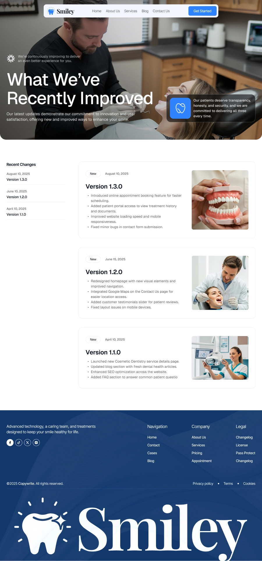 Dental Care Changelog Page UI - 2