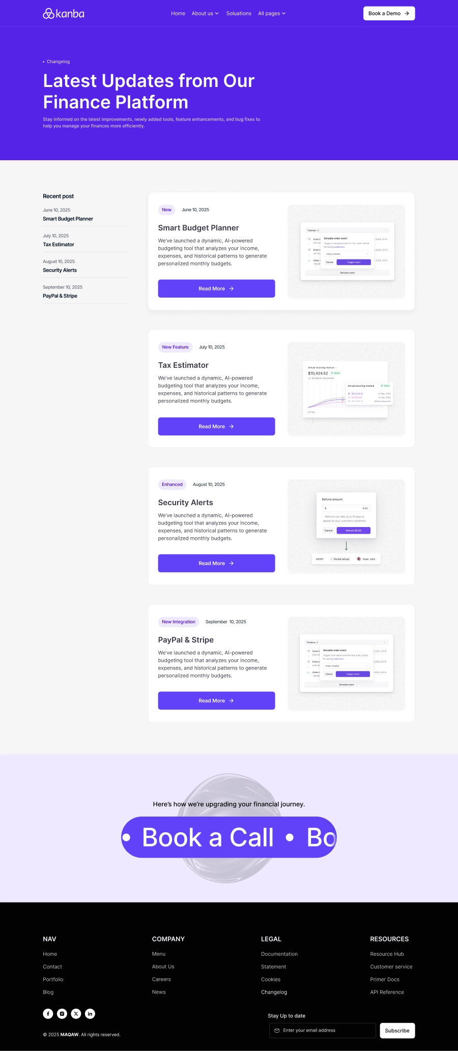 Finance Changelog Page UI - 2
