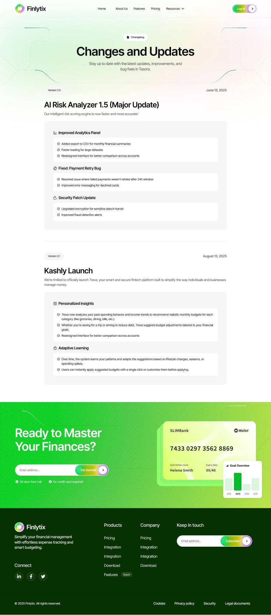 Fintech Changelog Page UI - 2