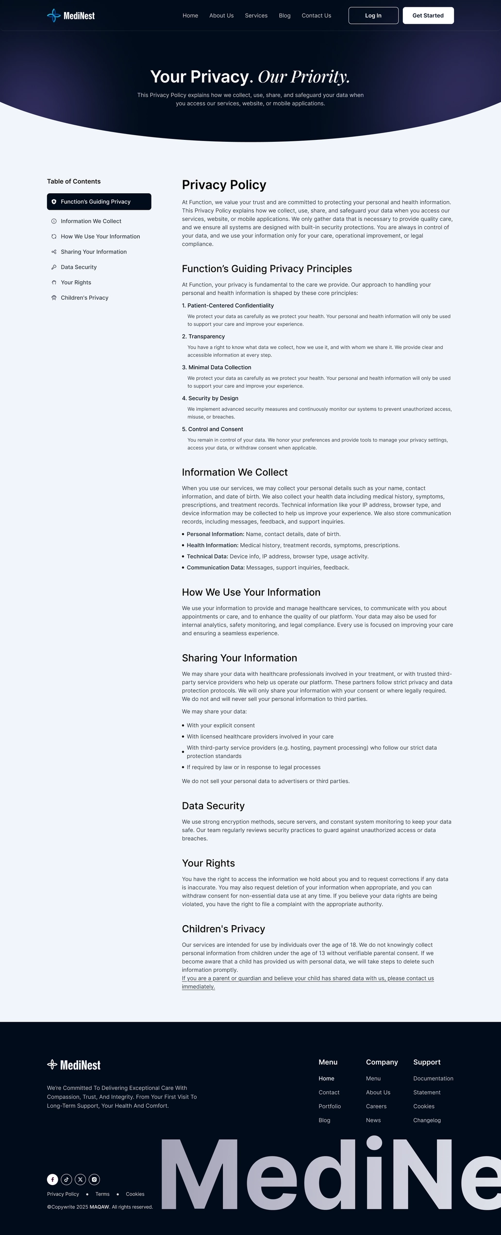 Medical Privacy Page UI - 2