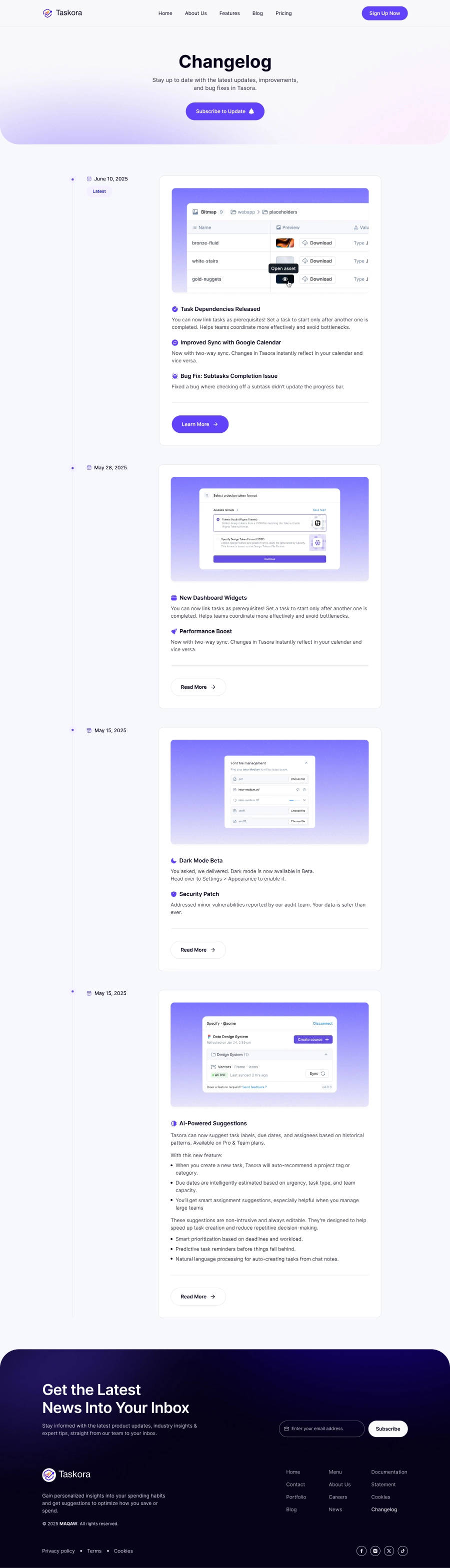 Task Management SaaS Changelog Page UI - 2