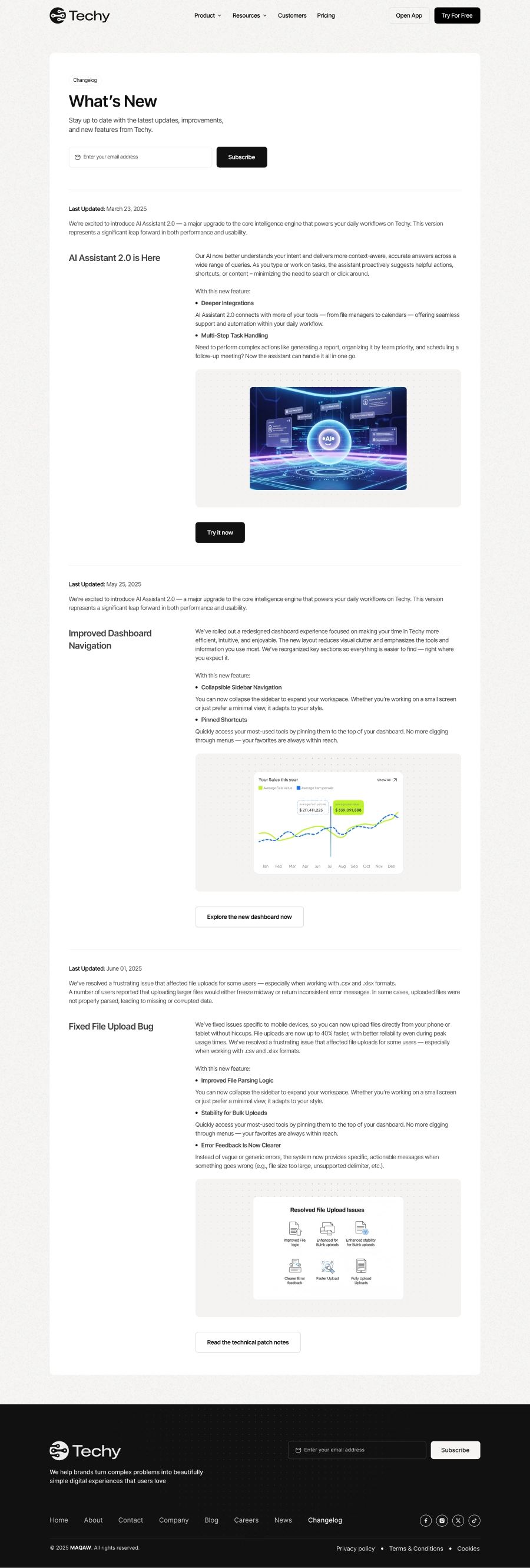 Technology Changelog Page UI - 2