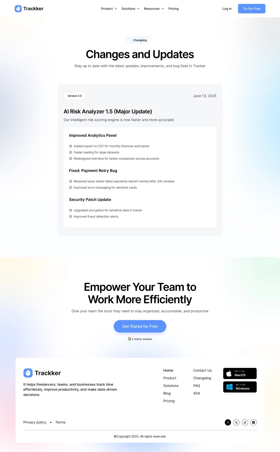 Time Tracker SaaS Changelog Page UI - 2