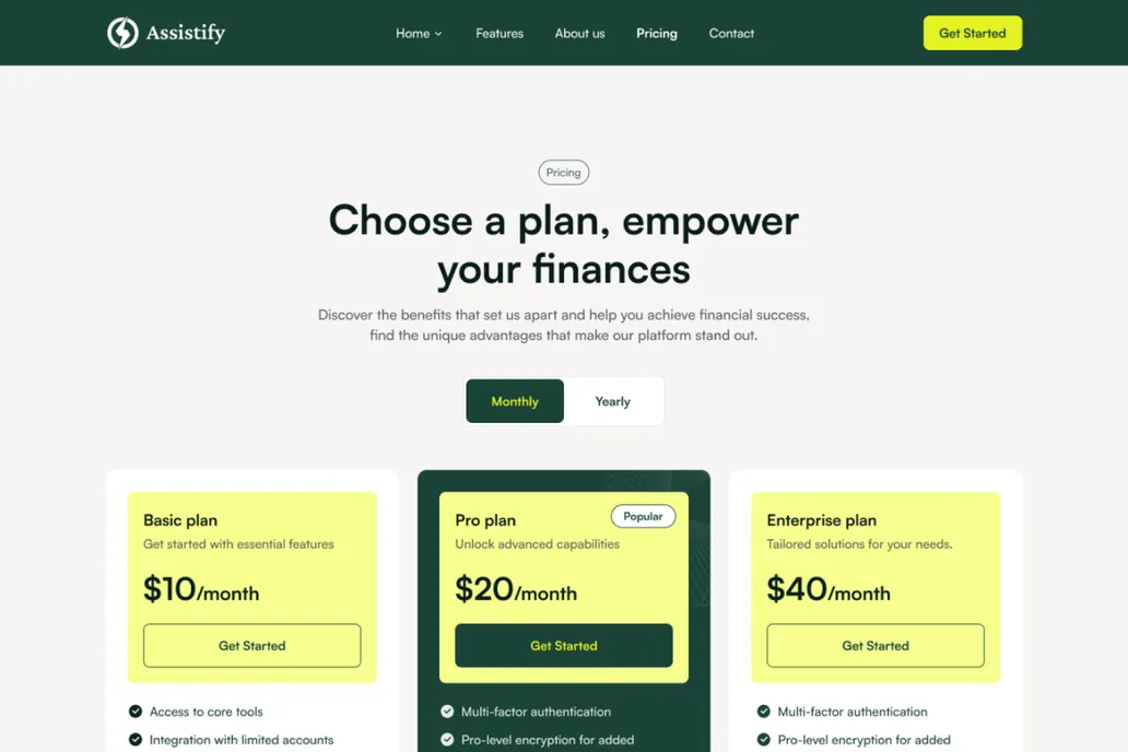 Assistify- Pricing Page