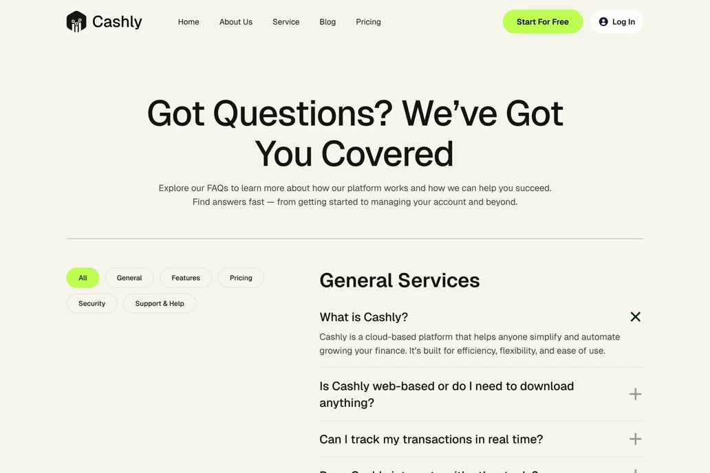 Cashly- FAQ Page - 1