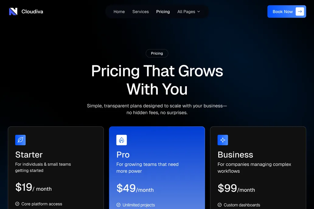 Cloudiva- Pricing page - 1