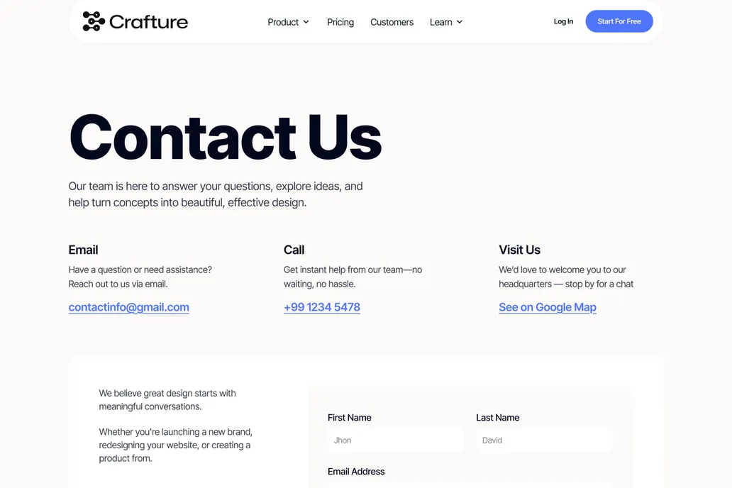 Crafture, Agency- COntact Us - 1