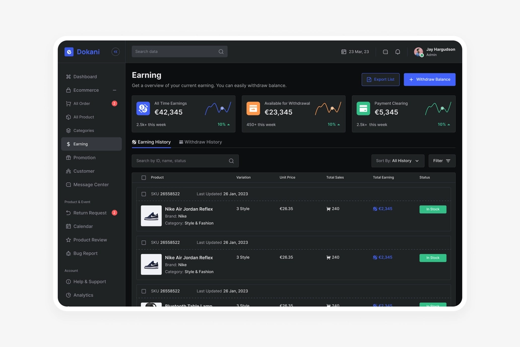 E Dokani , Earning Ui