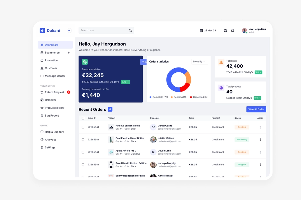 E Dokani, Ecommece - Recent Recent Orde ui