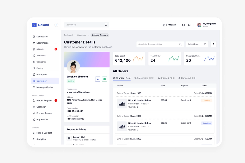 E Dokani Ecommerce - Customer Details ui