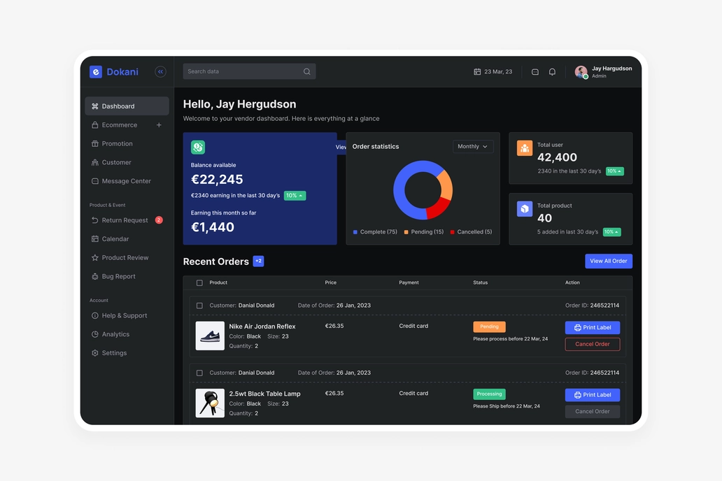 E Dokani Ecommerce- Dashboard Ui