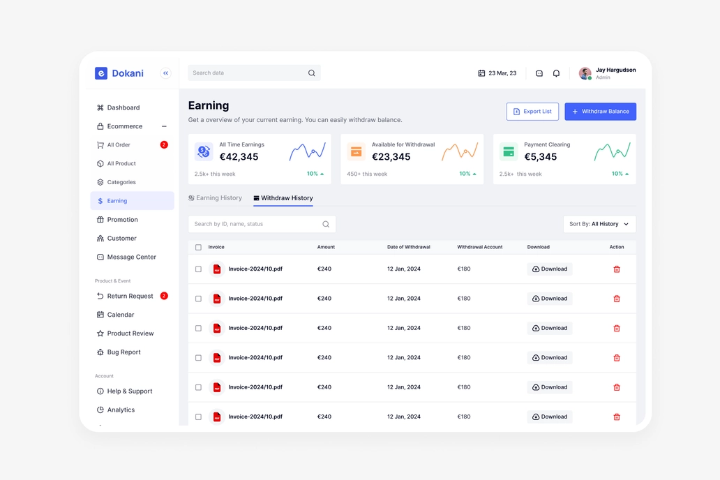 E Dokani, Ecommerce - Wthdraw UI