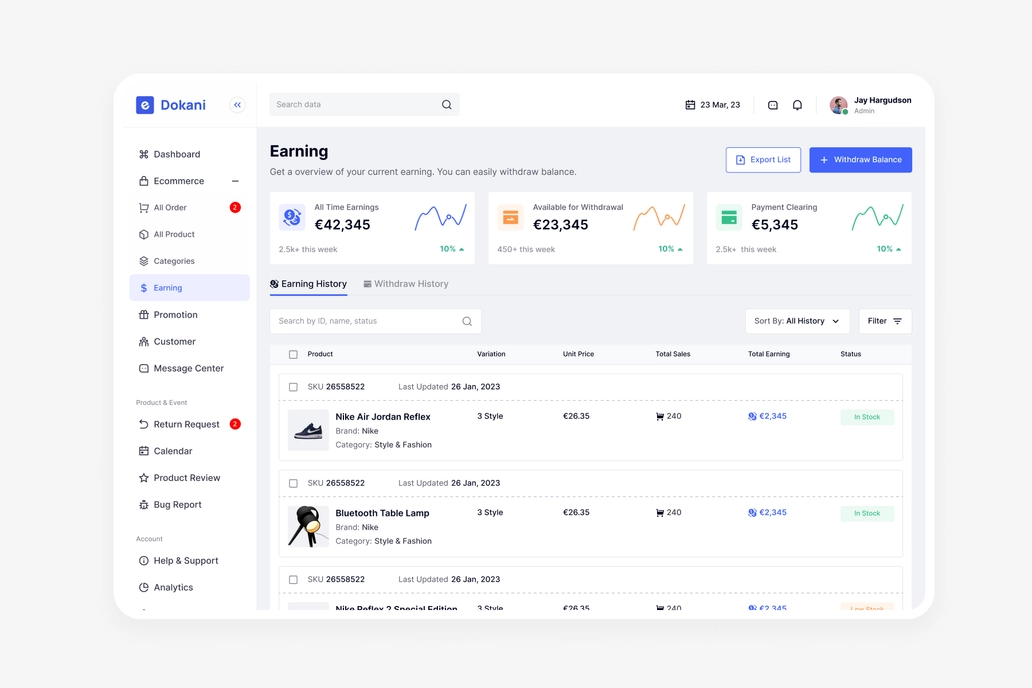 E Dokani, Ecommerce - Earning UI