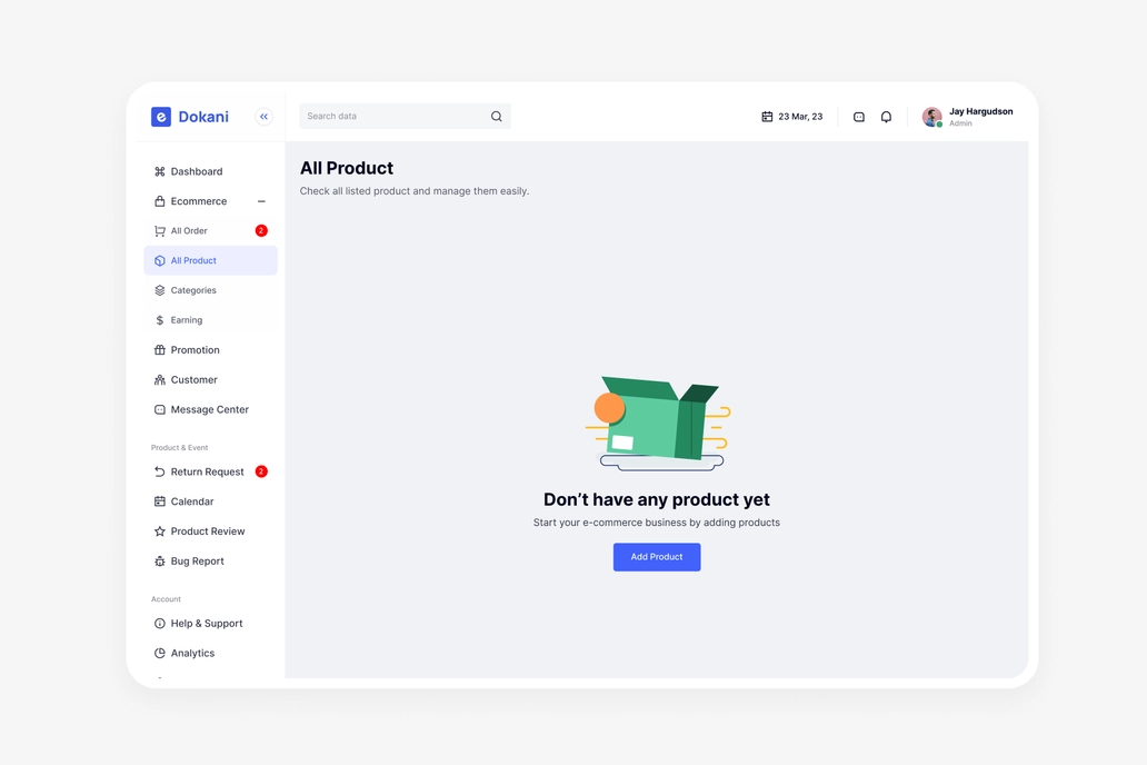 E dokani, Ecommerce - Empty product page