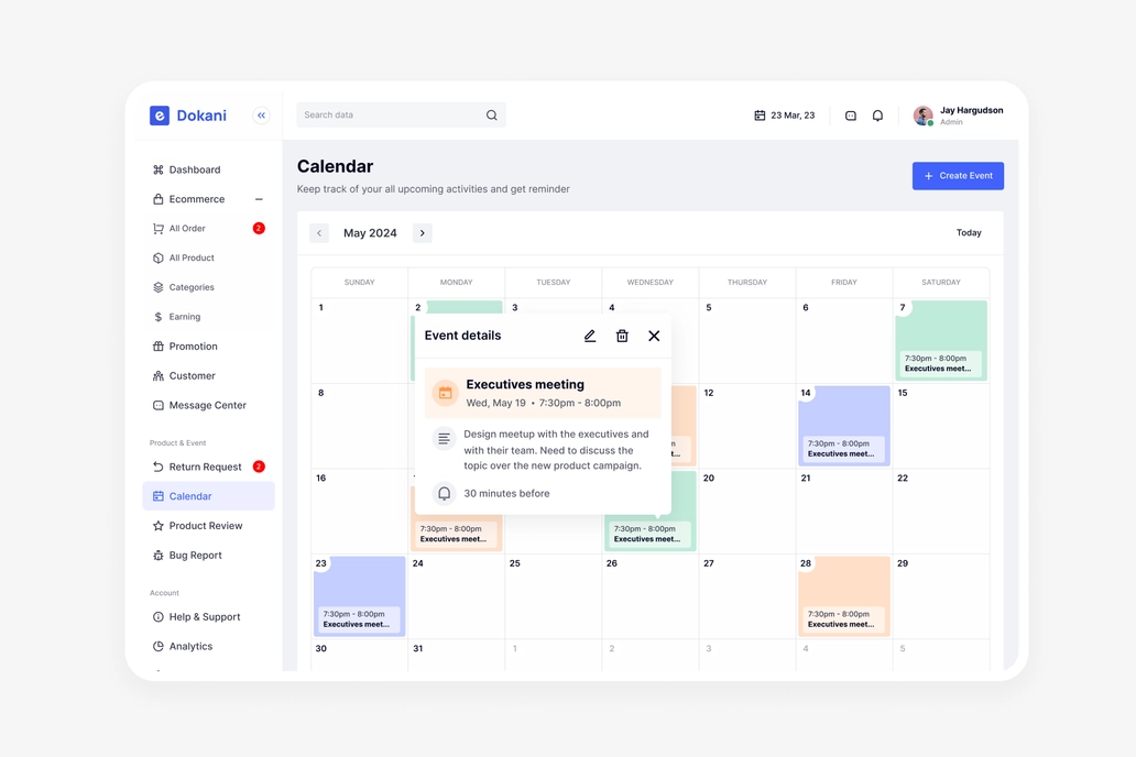 E Dokani, Ecommerce - Event UI