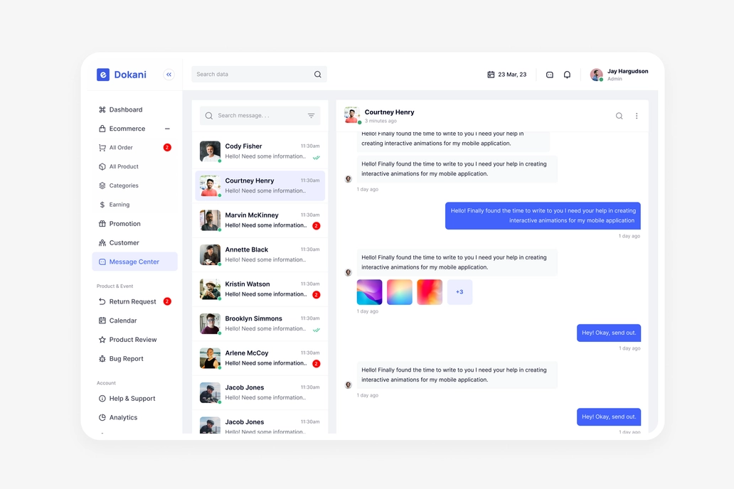 E Dokani , Ecommerce - Message Center UI