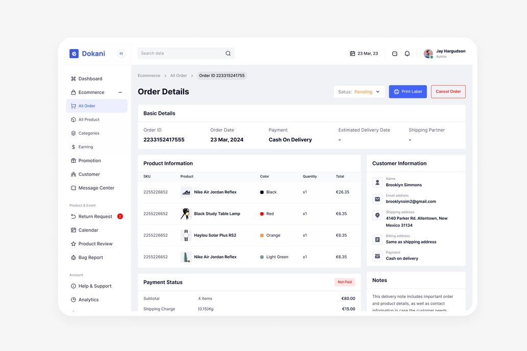 E Dokani, Ecommerce - Order Details UI