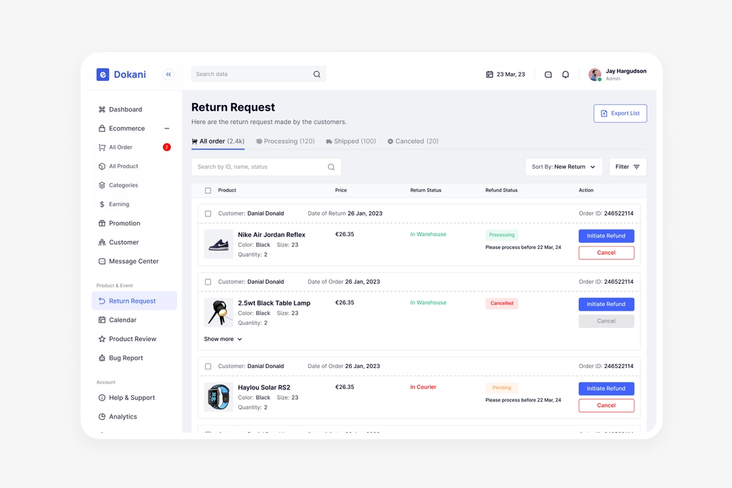 E Dokani, Ecommerce - Return UI
