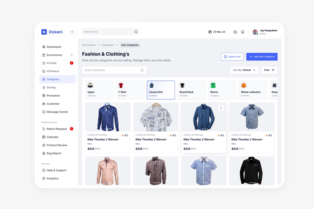 E Dokani, Ecommerce - Sub Categories UI