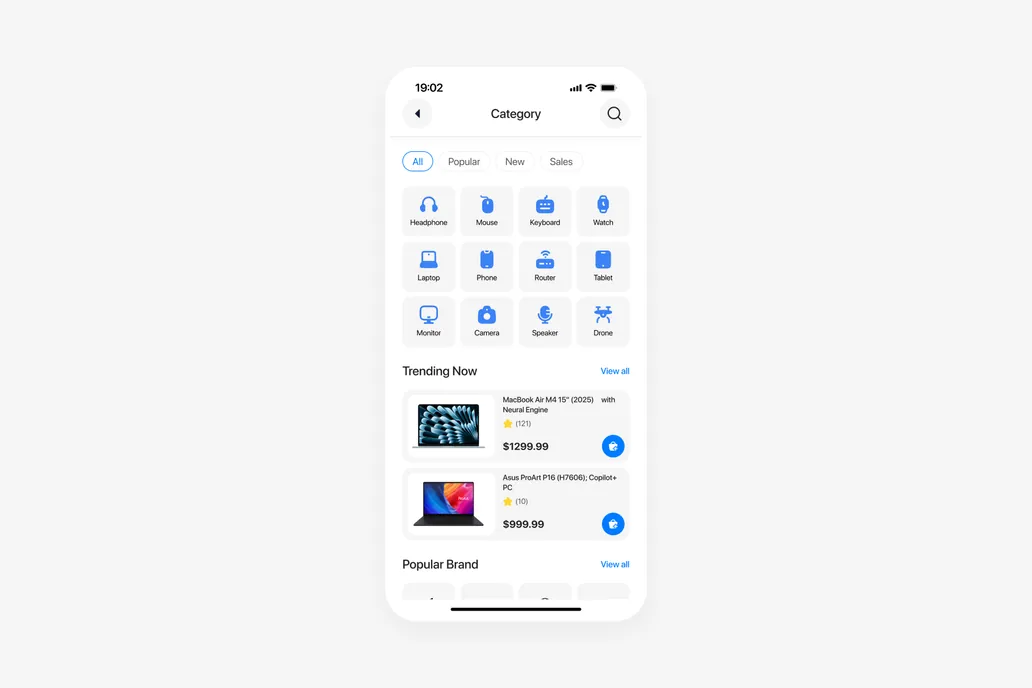 Ecommerce App Product Category Screen UI