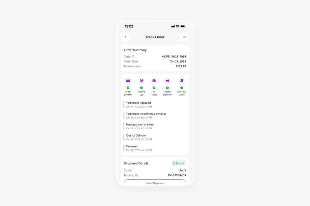 Ecommerce App Track Order UI
