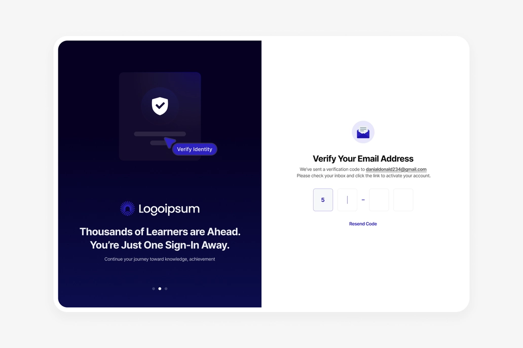 Email verification Dashboard UI