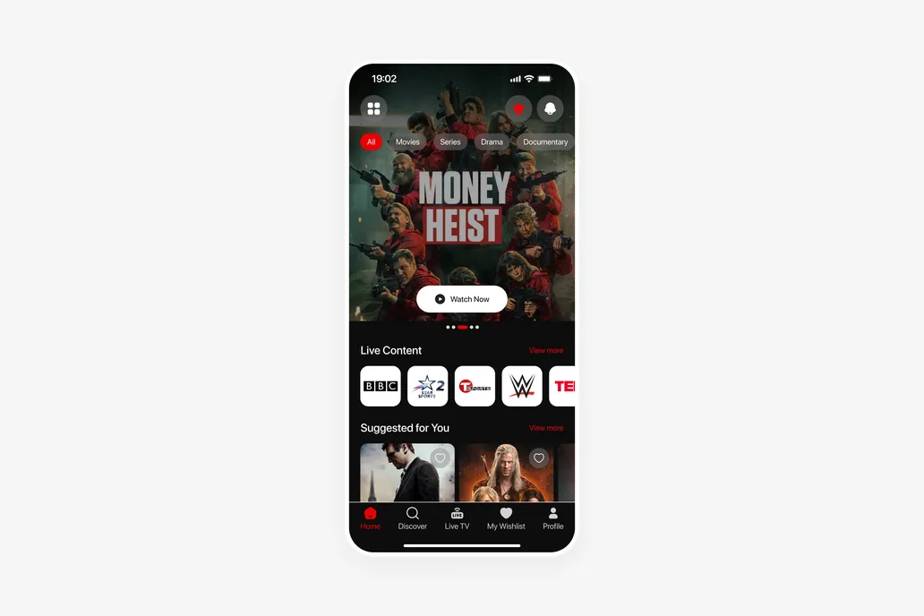Entertainment App Home Screen UI