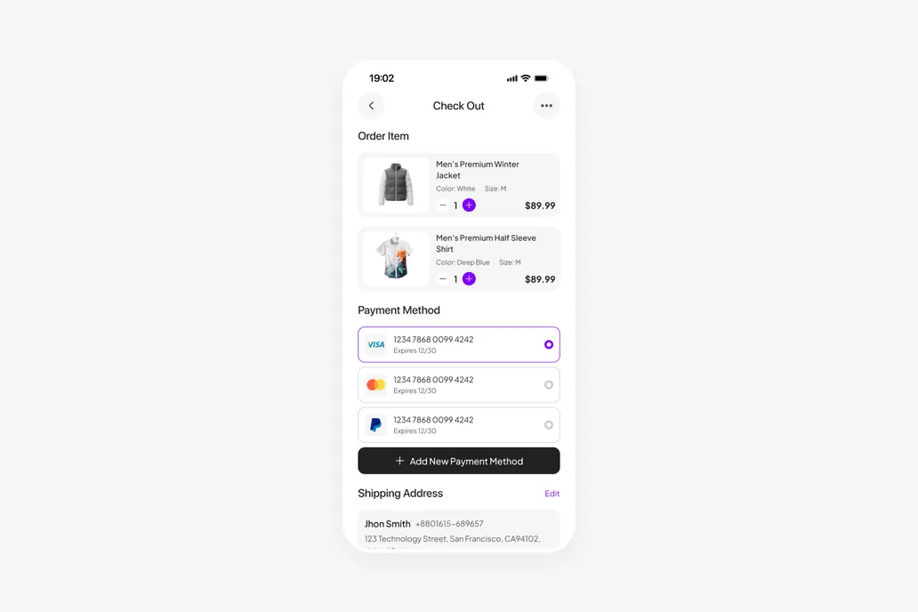 Fashion App Check Out UI