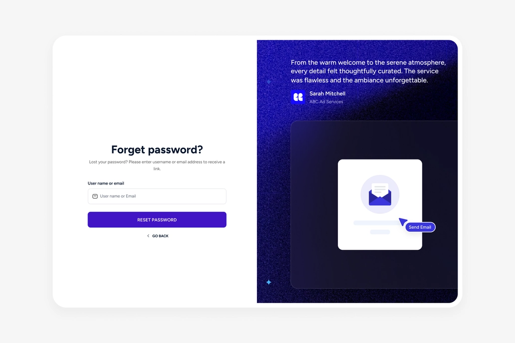Forget Password Dashboard UI