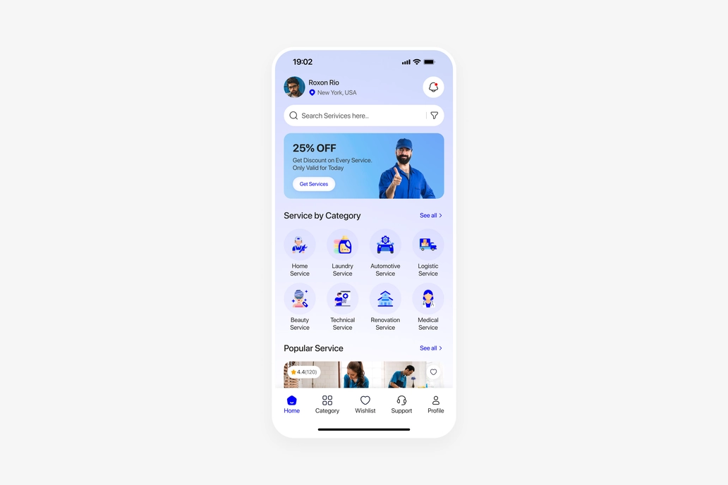 On Demand Service Home Screen UI
