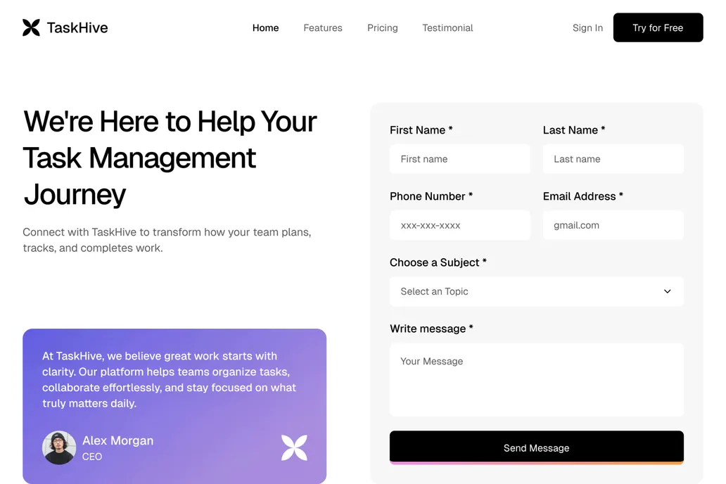Task Hive, Task Management- Contact Us - 1