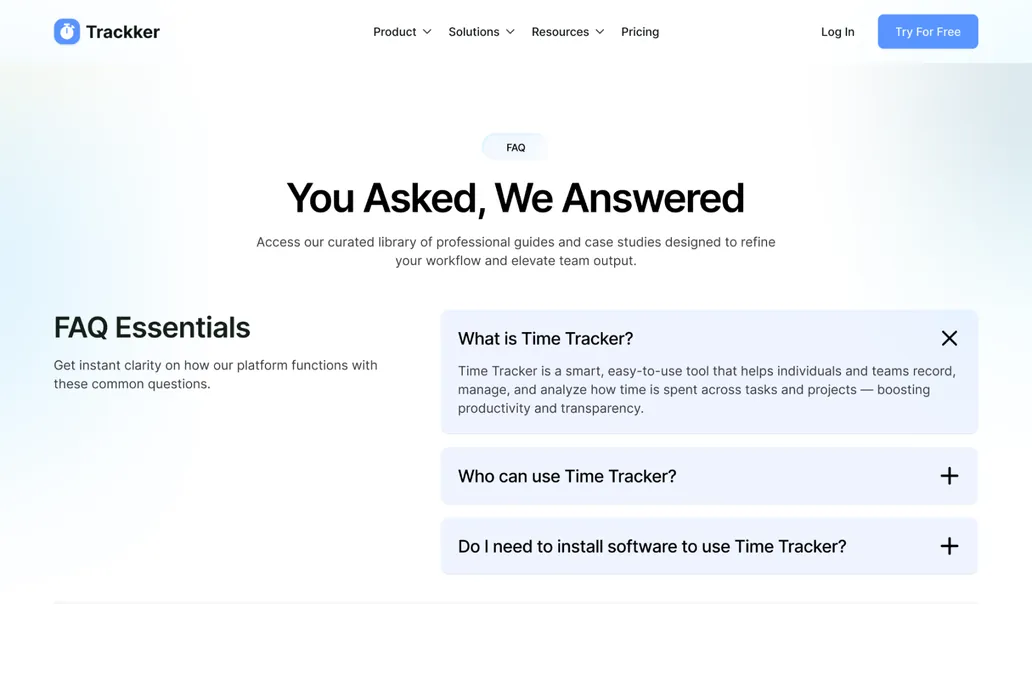 Trackker- FAQ page - 1