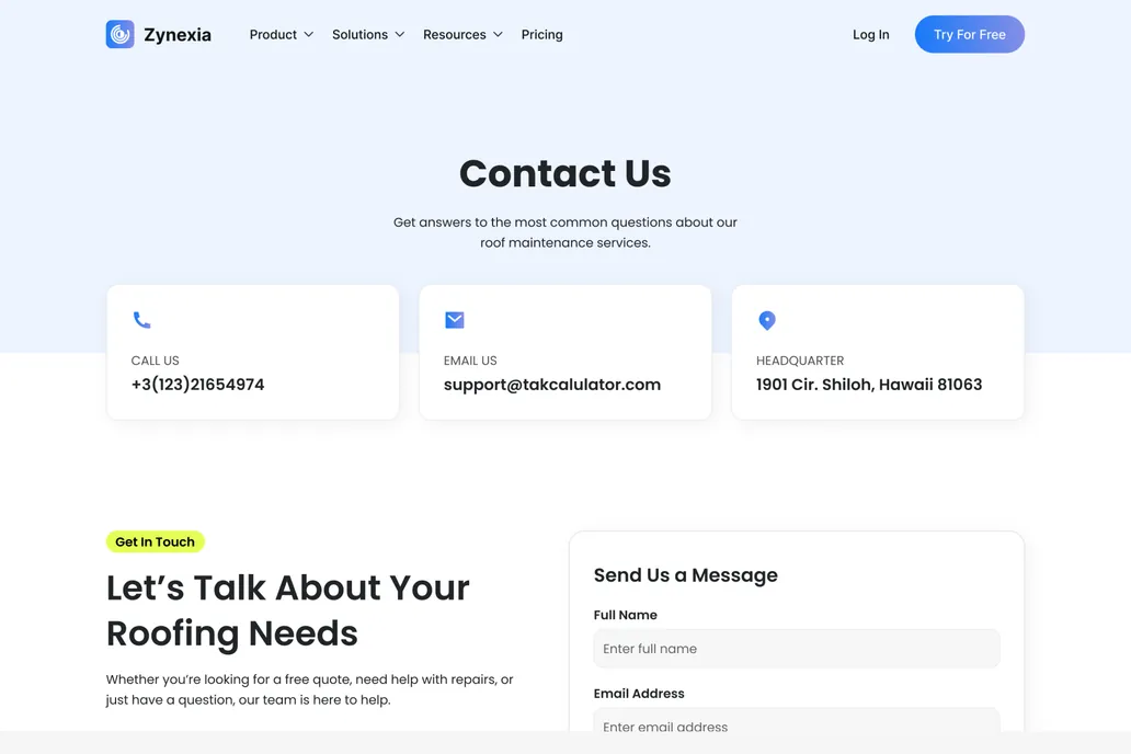 Zynexia, SaaS - Contact Us - 1