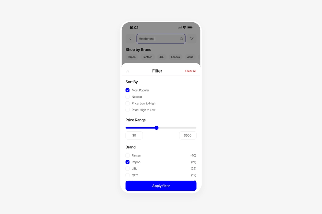 Ecommerce App Filter Screen UI