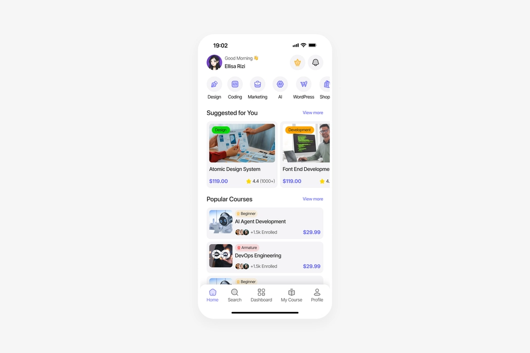 E-Learning App Home UI