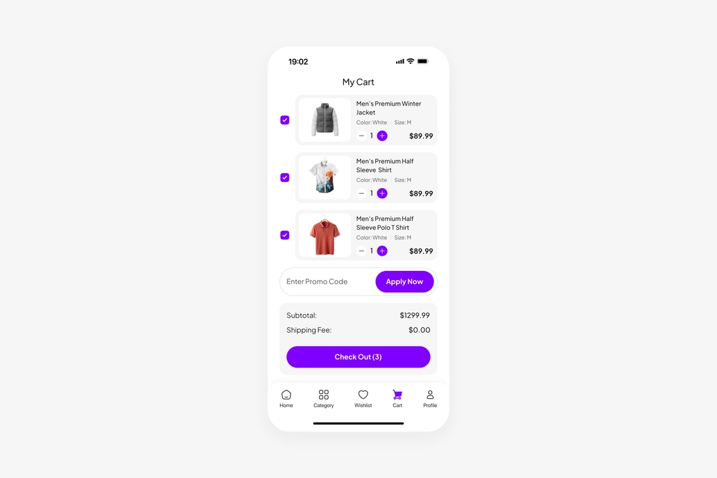 Fashion App Cart Screen UI
