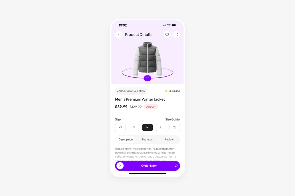 Fashion App Product Details Screen UI