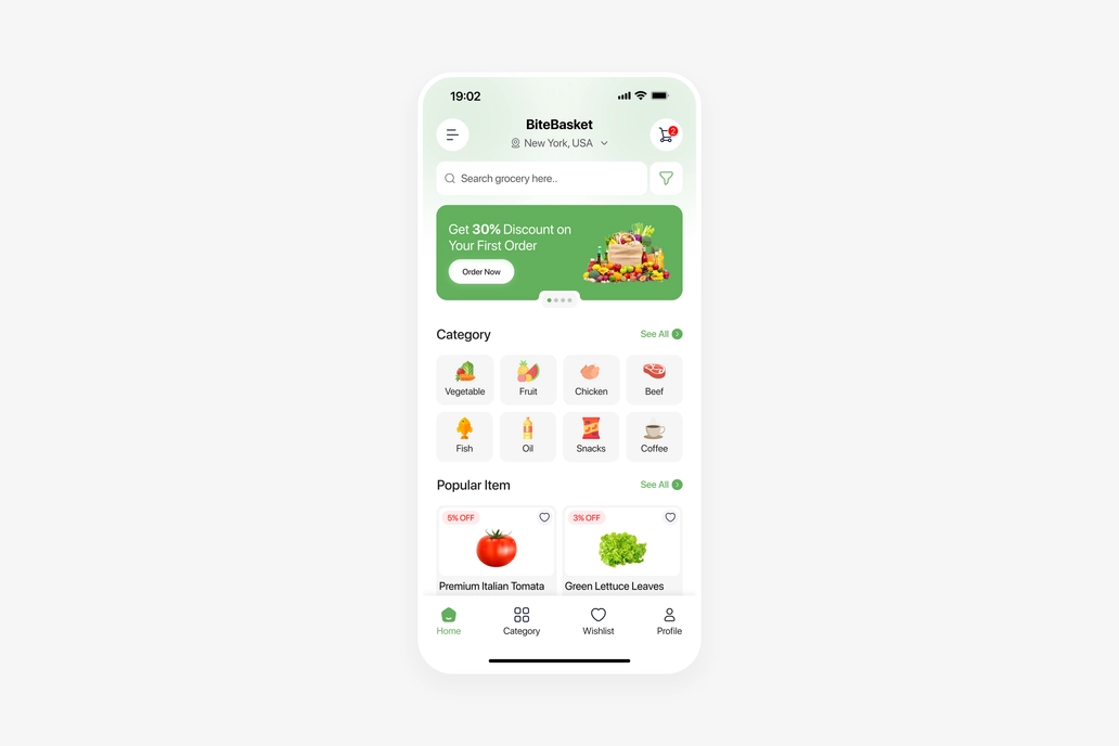 Grocery App Home Screen UI