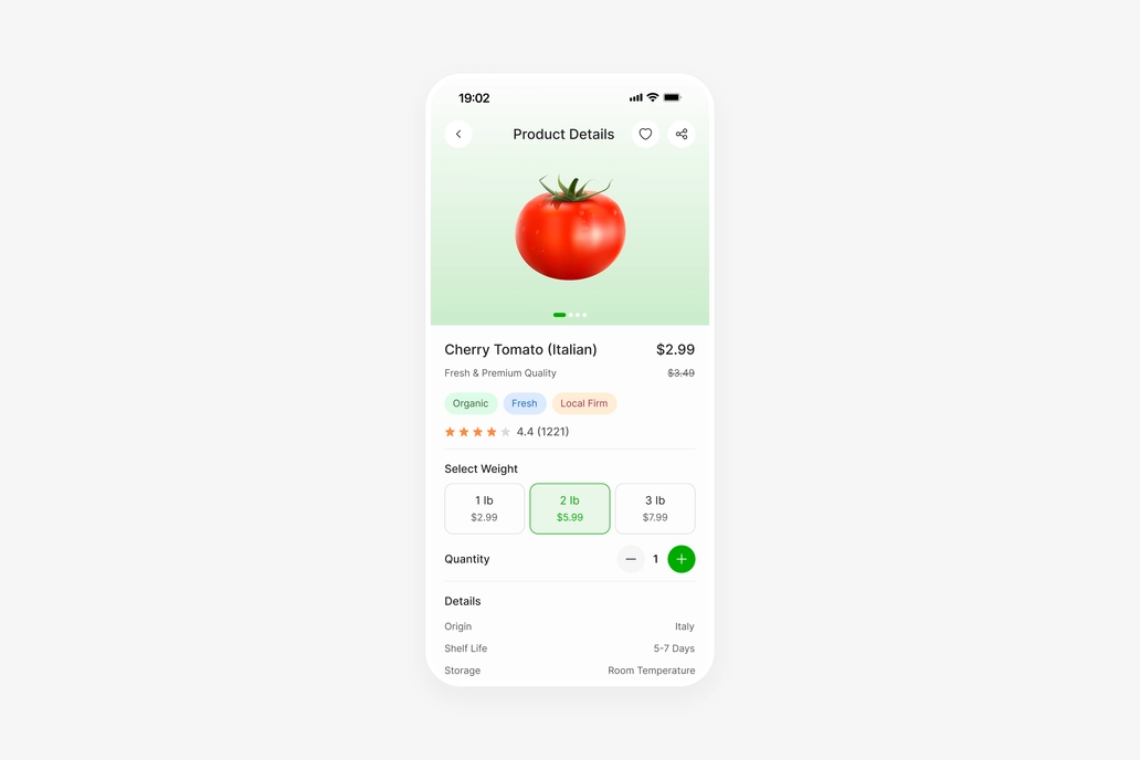 Grocery App Product Details Screen UI