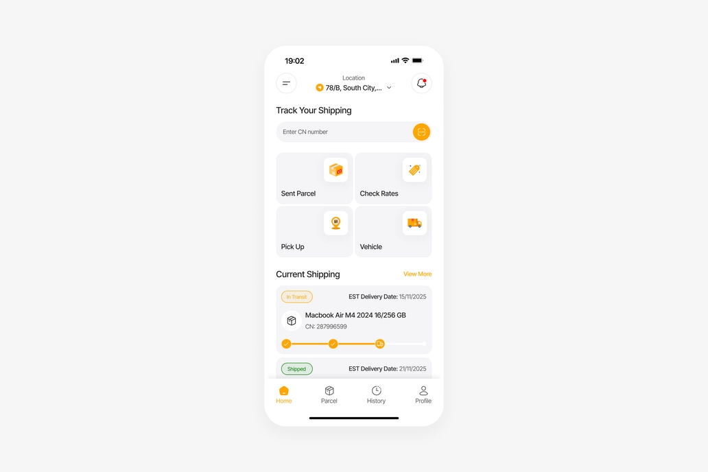 Logistics or Courier App Home UI