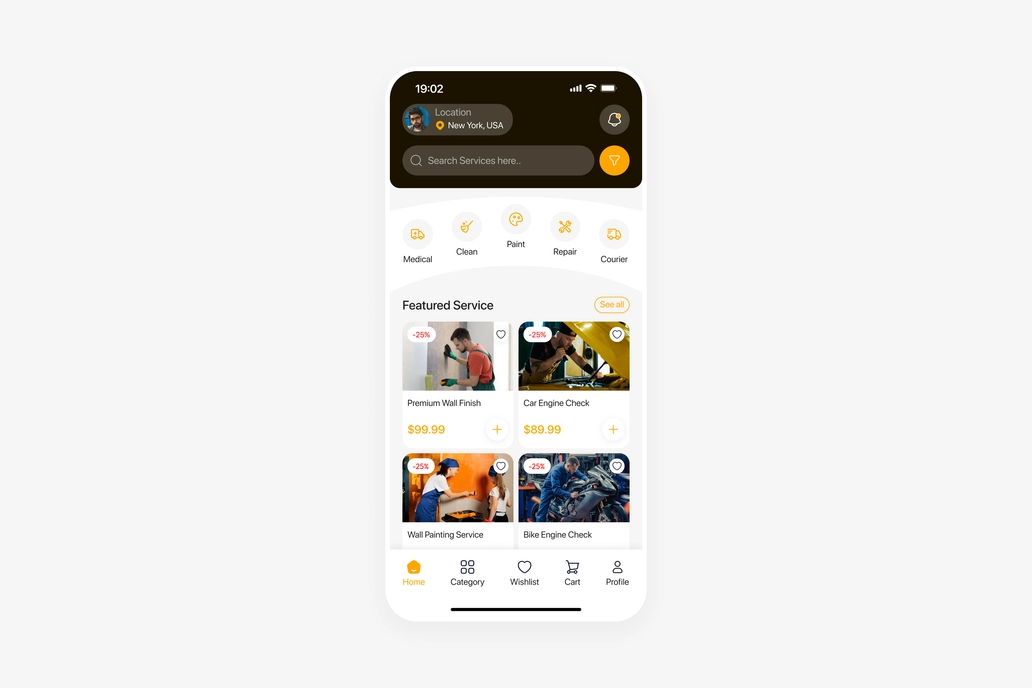 Ondemand Service App Home UI