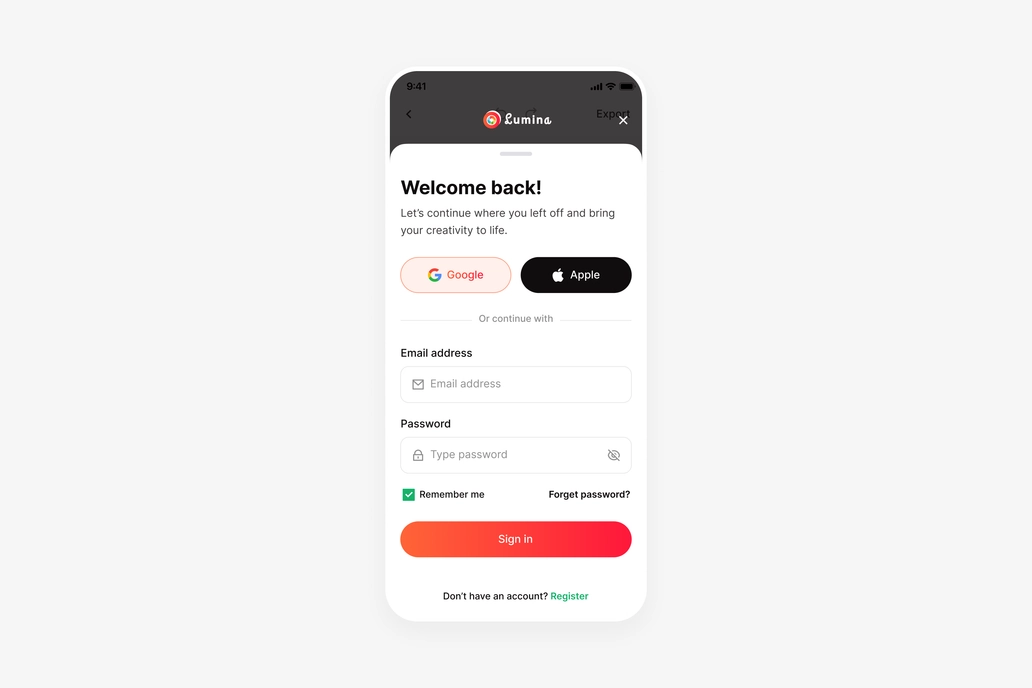 Photo Editor App Sign In Screen UI