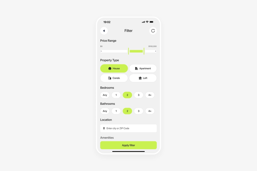 Real Estate App Filter UI