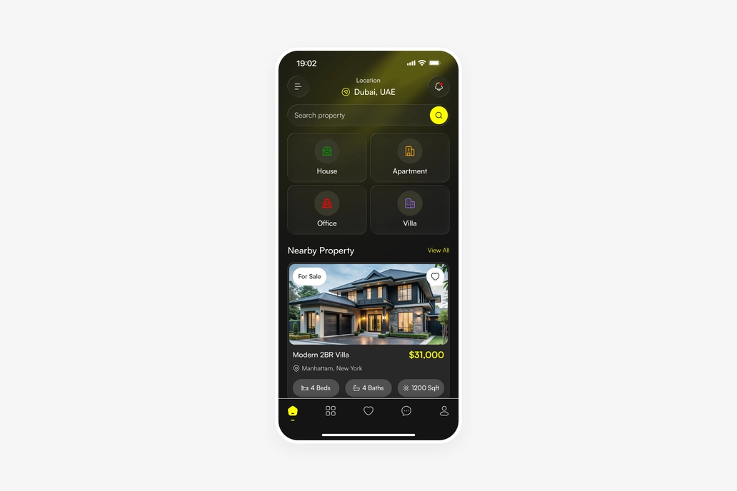 Real Estate App Home Screen UI