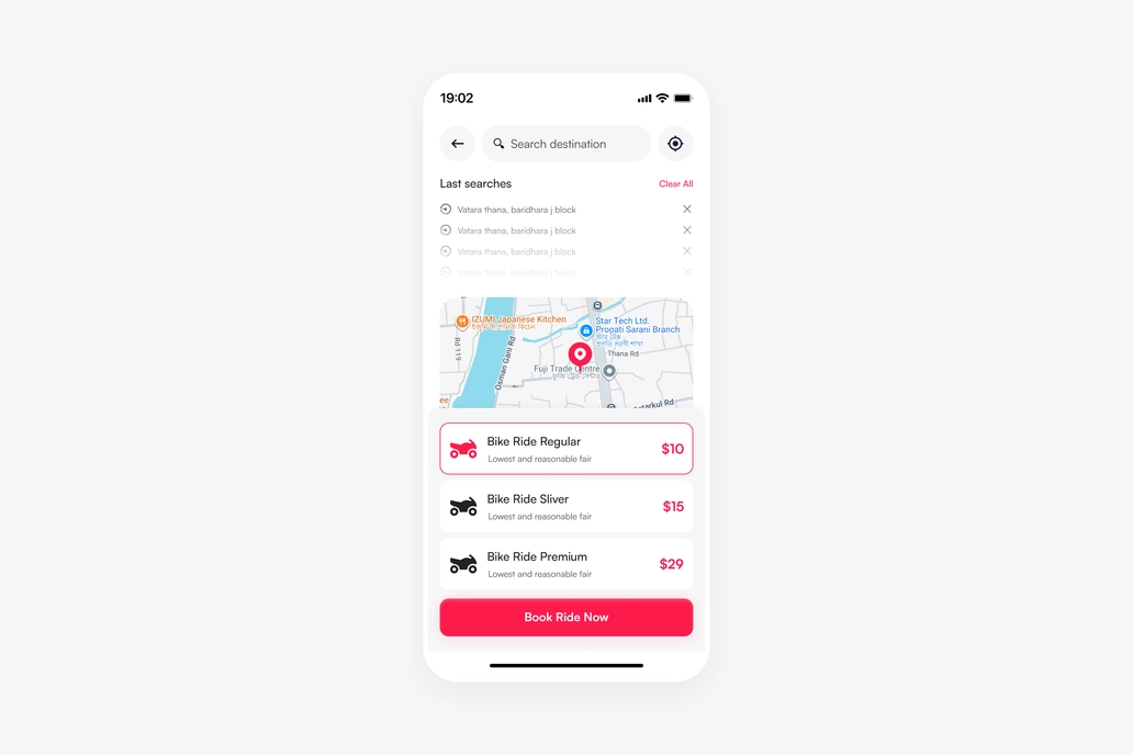 Ride Sharing App Search Screen UI