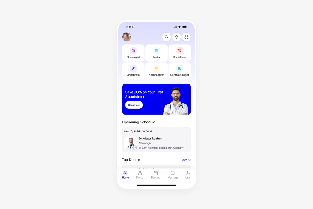 Telemedicine App Home UI