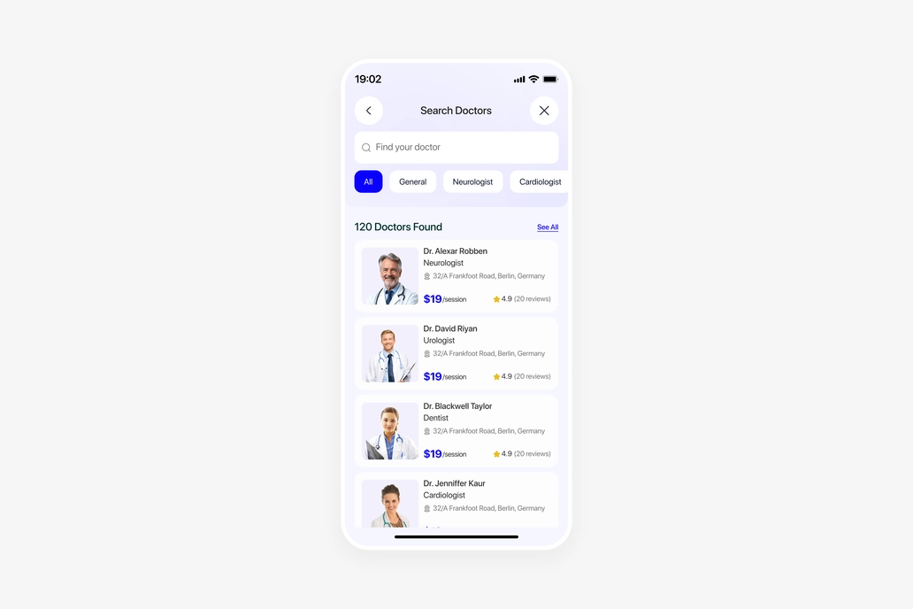 Telemedicine App Search Screen UI