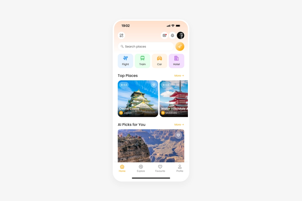 Travel App Home UI
